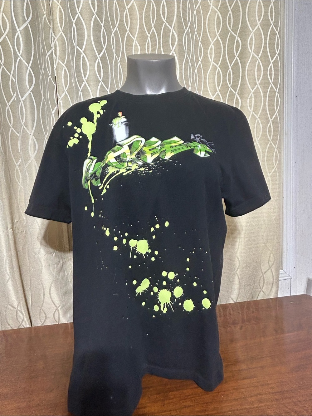 Urban Heritage Black Tee with Neon Green Street Art Graphic